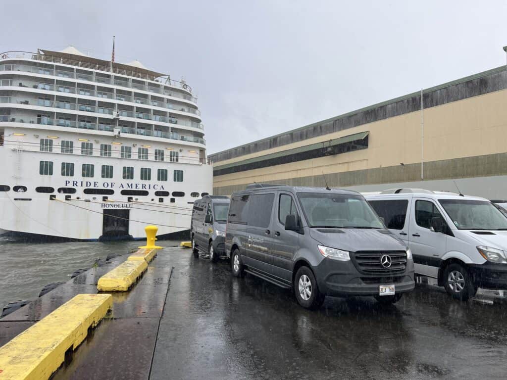 Big Island VIP van next to the Pride of America.